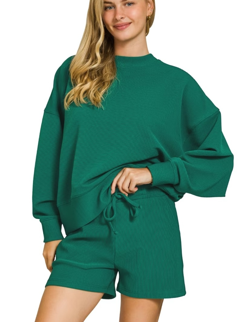 Zenana Outfitters Emerald Green Crewneck Matching Set